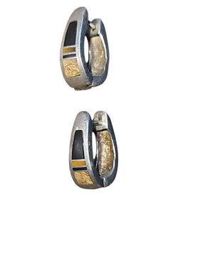 Vintage Navajo Wayne Etsitty Sterling and Inlay Huggie Earrings